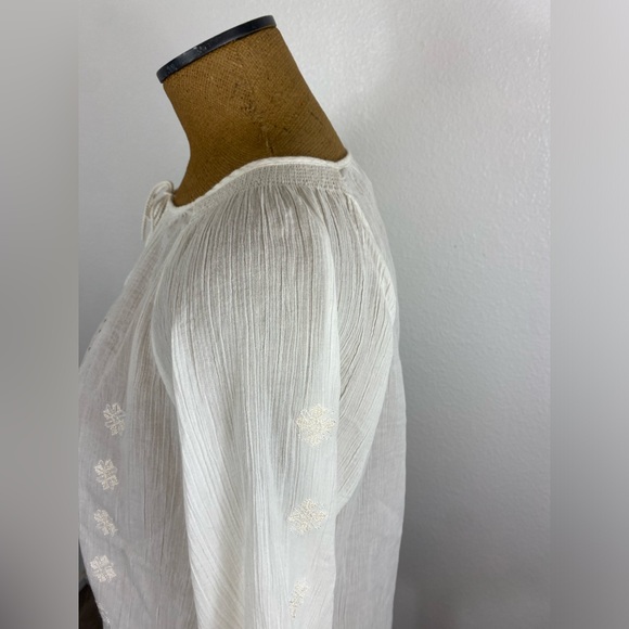 Joie Womens Peasant Blouse White Embroidered Embellished In Sequence M Tie Neck - Picture 12 of 15
